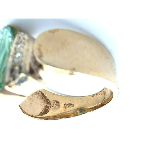 Designer Sterling Silver w/ Gold Overlay, Blue & Clear Rhinestones 7.25 Ring 114 - Picture 5 of 6